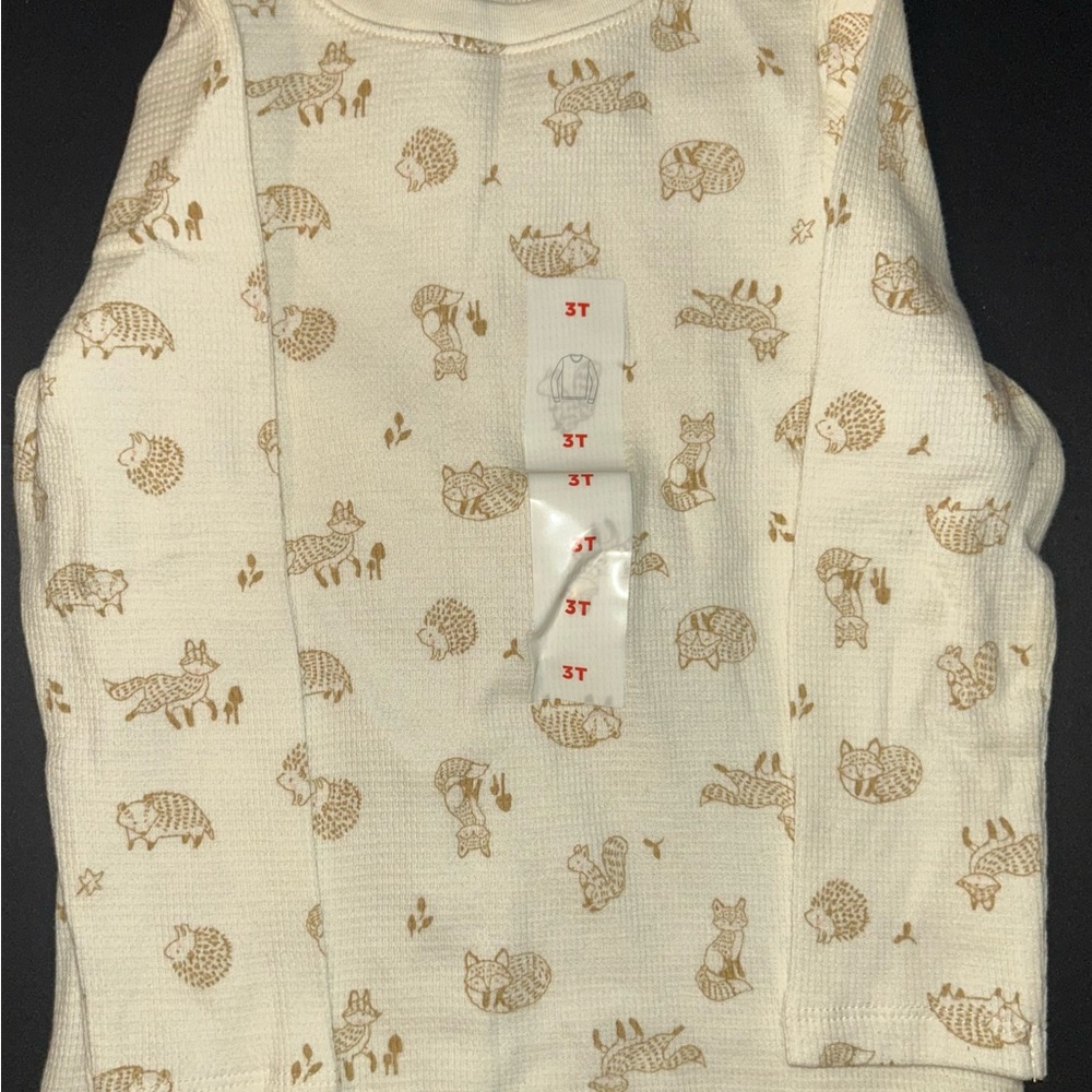 Old Navy Cream and Brown Kids Long Sleeve Tee 3T